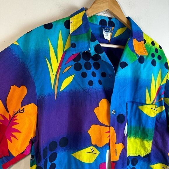 Ocean Pacific VTG USA Blue Hawaiian‎ Shirt Men’s L EUC - Picture 2 of 8